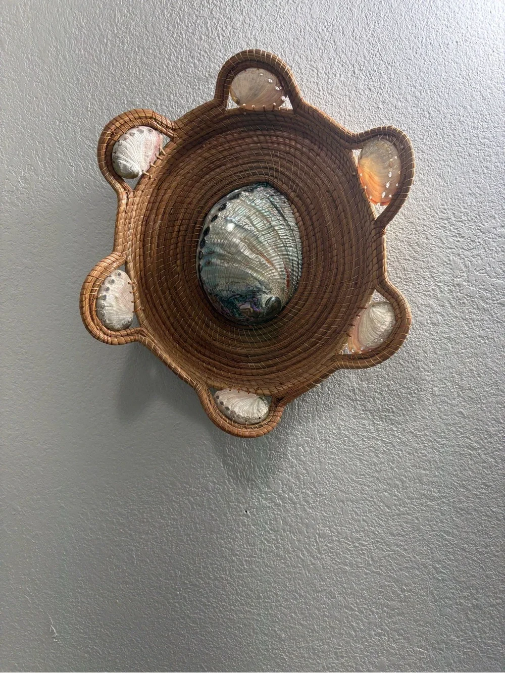 Woven Rattan Wall Basket with Decorative Shells